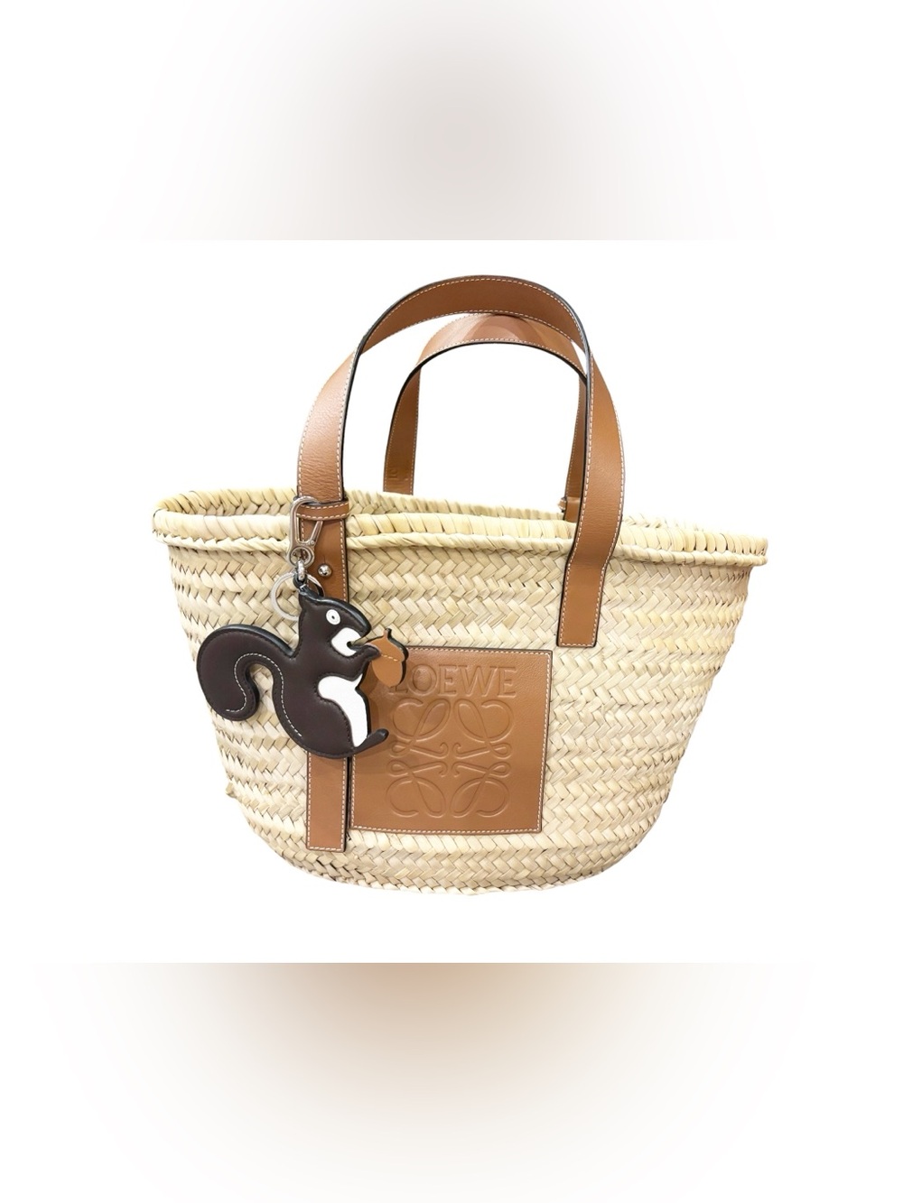 Loewe Tan Basket bag in palm leaf and calfskin with Squirrel Charm